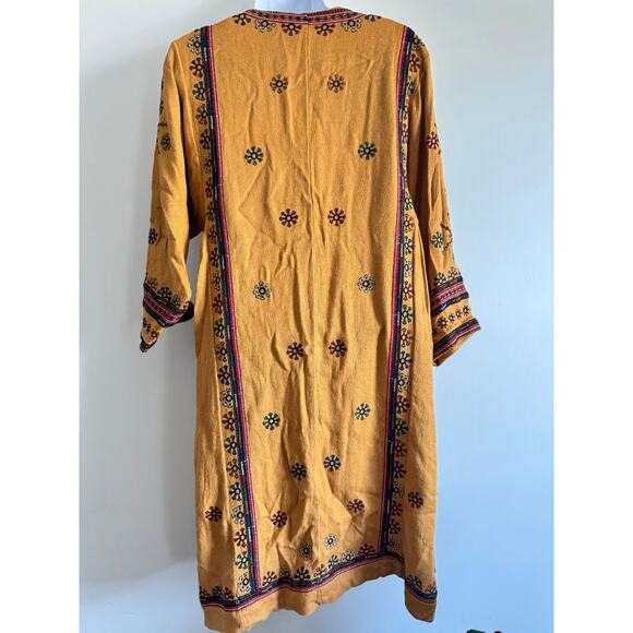Intropia Boho Embroidered Tunic Dress Mustard Yellow Sz 38 Ethnic Folk Style - Picture 2 of 7